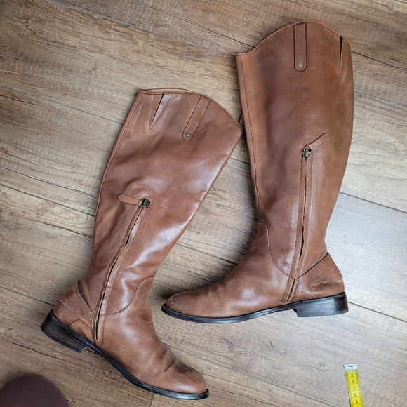 Halogen Keri tall women's knee high riding boots soft leather Pull-on in cognac - Picture 7 of 15